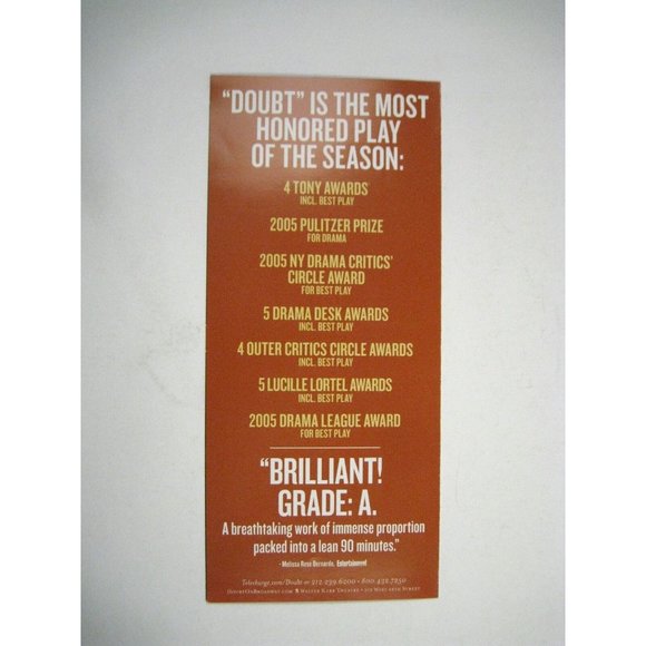 Doubt Flyer ONLY 2005 Walter Kerr Theatre Cherry Jones Brian O'Byrne - Picture 2 of 3